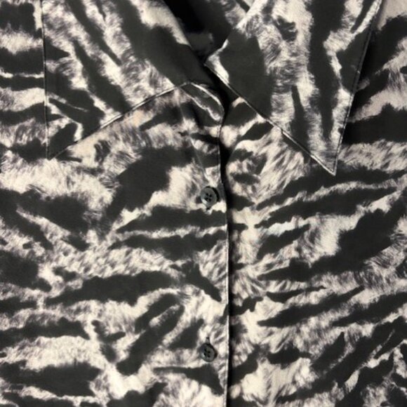 Alice + Olivia Blouse S Black White Silk Long Sleeve Zebra Animal Modern Classic - Picture 1 of 8